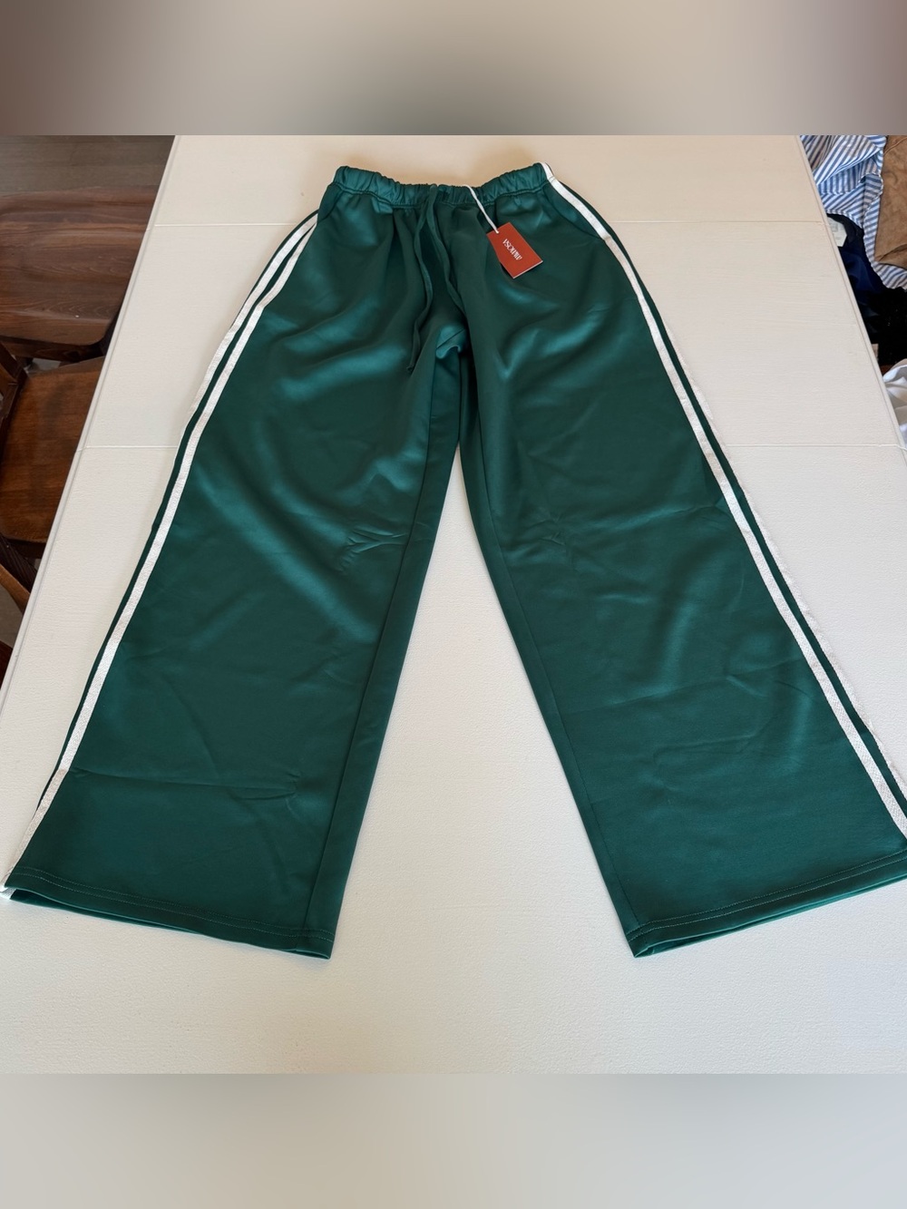 Mimosa New Dark Green Wide-Leg Track Pants White Side Stripes Size Small